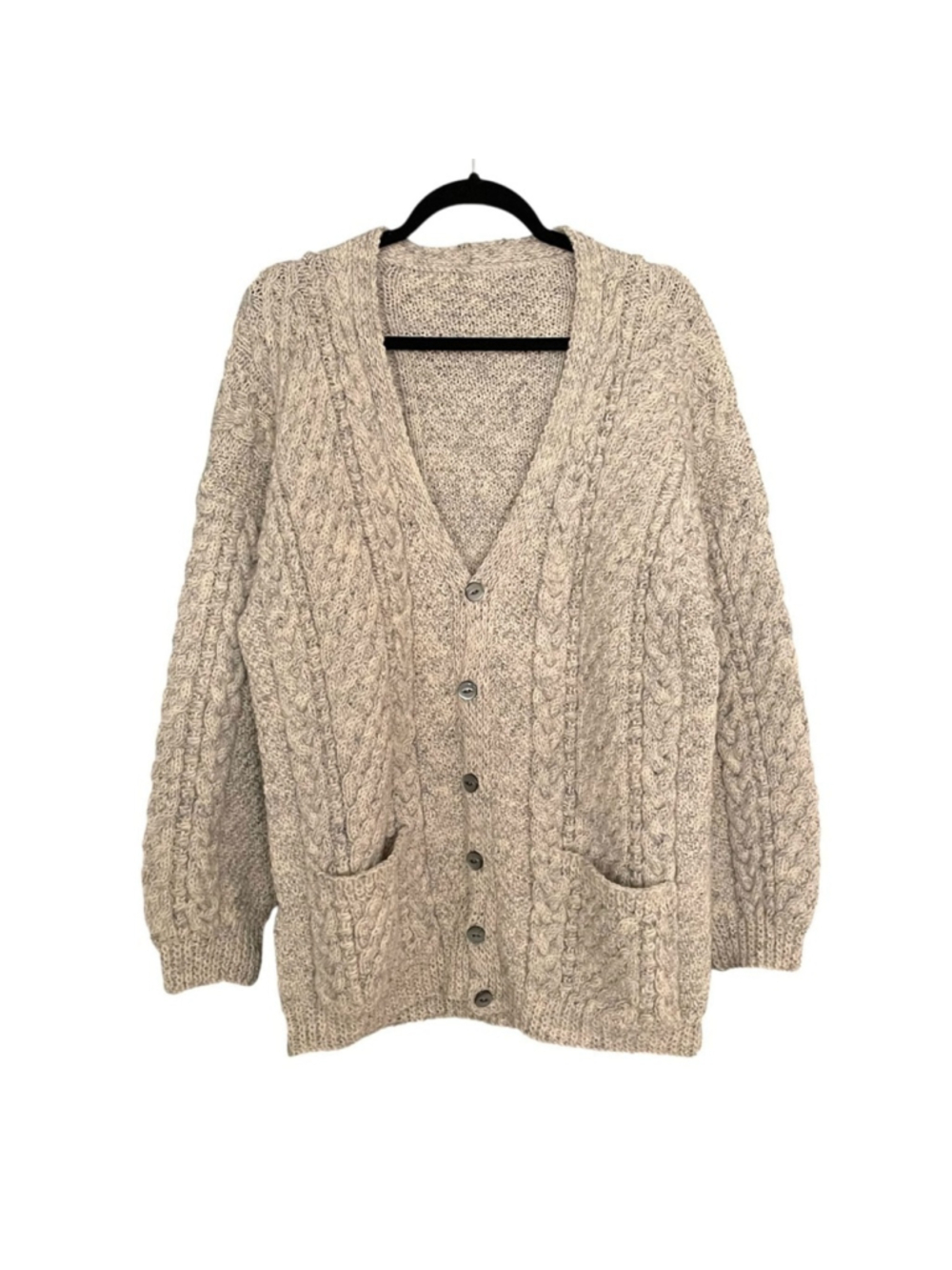 ARAN Men’s Wool Button Front Cardigan Sweater Cream L